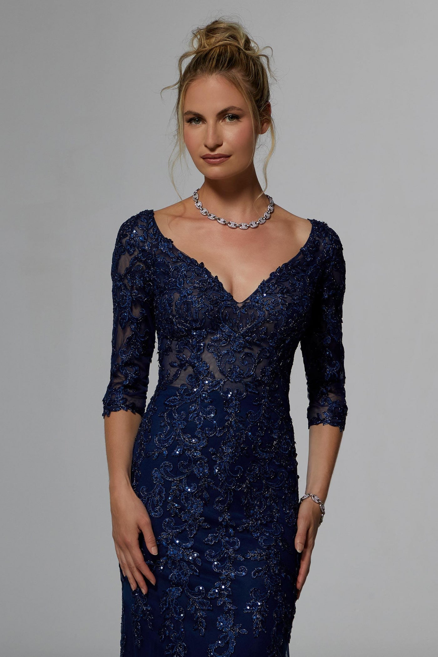 Morilee 72940 Metallic Lace Sheath Evening Gown – Mydressline
