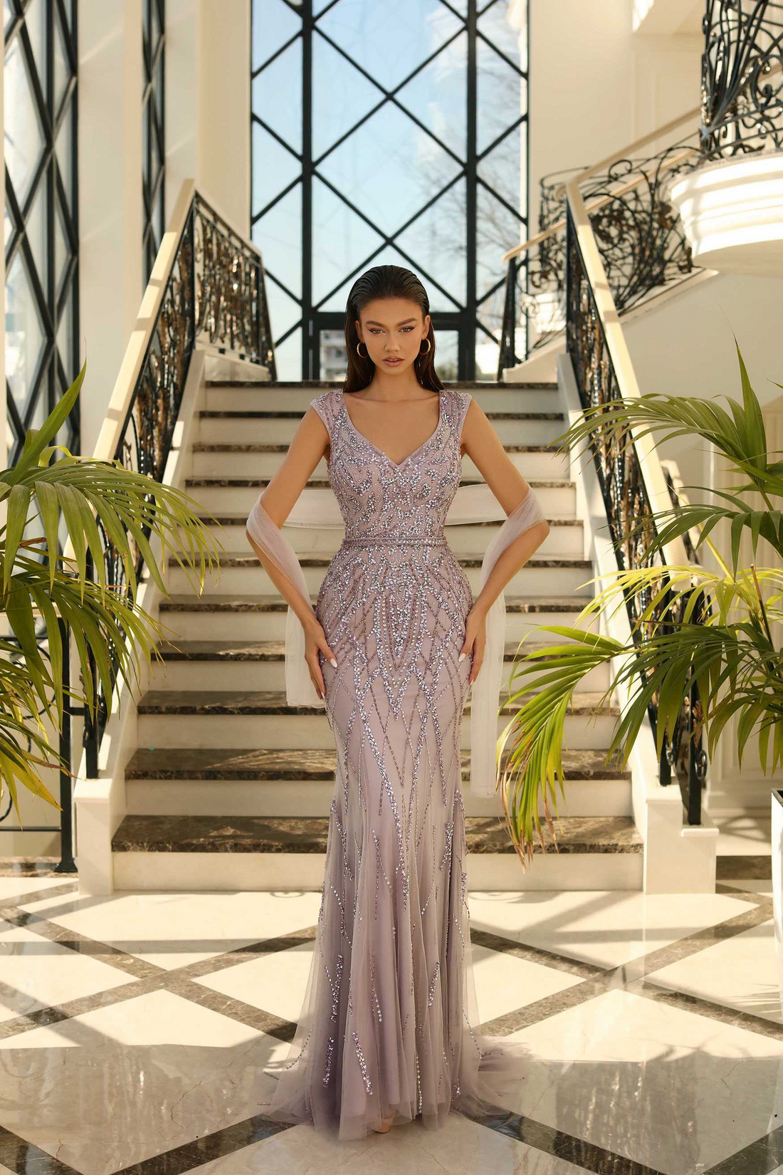 Nicoletta LUX002 – Fitted Beaded Evening Dress