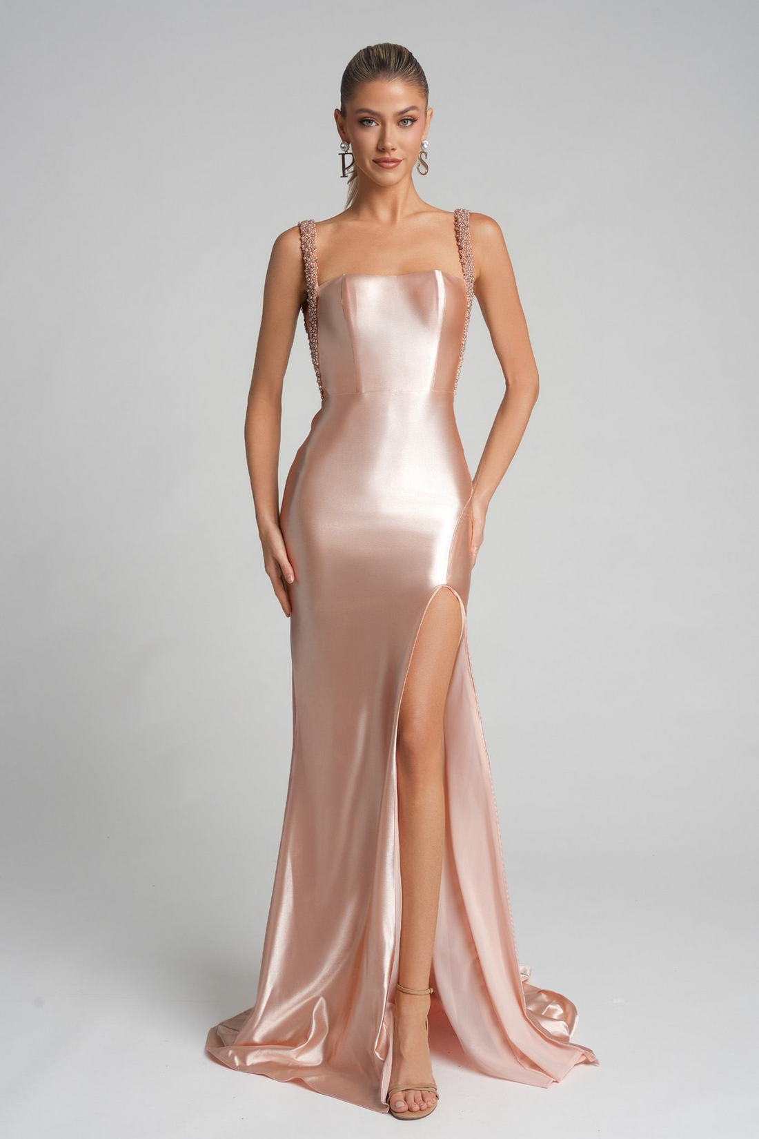 Portia & Scarlett XO074 – Satin Gown with Side Slit