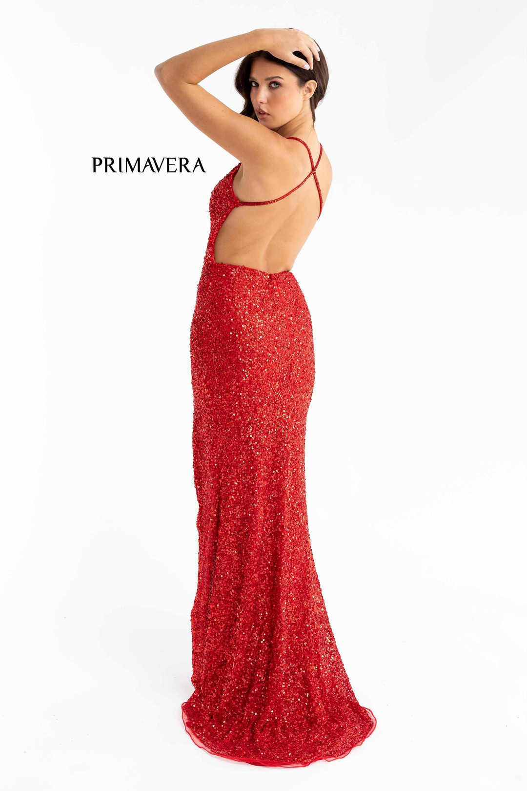 Primavera 3291 Sequin Evening Gown - V-Neck Open Back Mydressline Primavera 3291 Sequin Evening Gown - V-Neck Open Back Mydressline