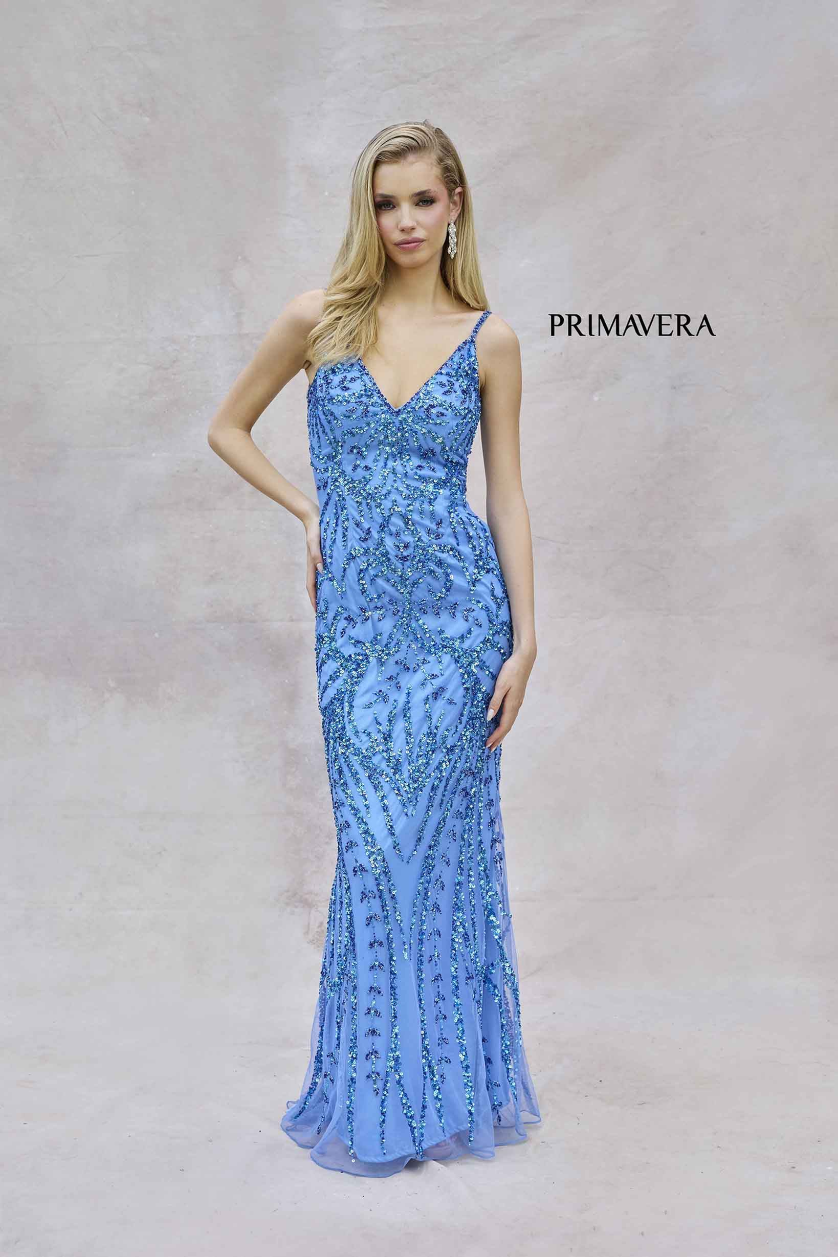 Primavera 3793 Sequin Dress - Elegant V-Neck Evening Gown
