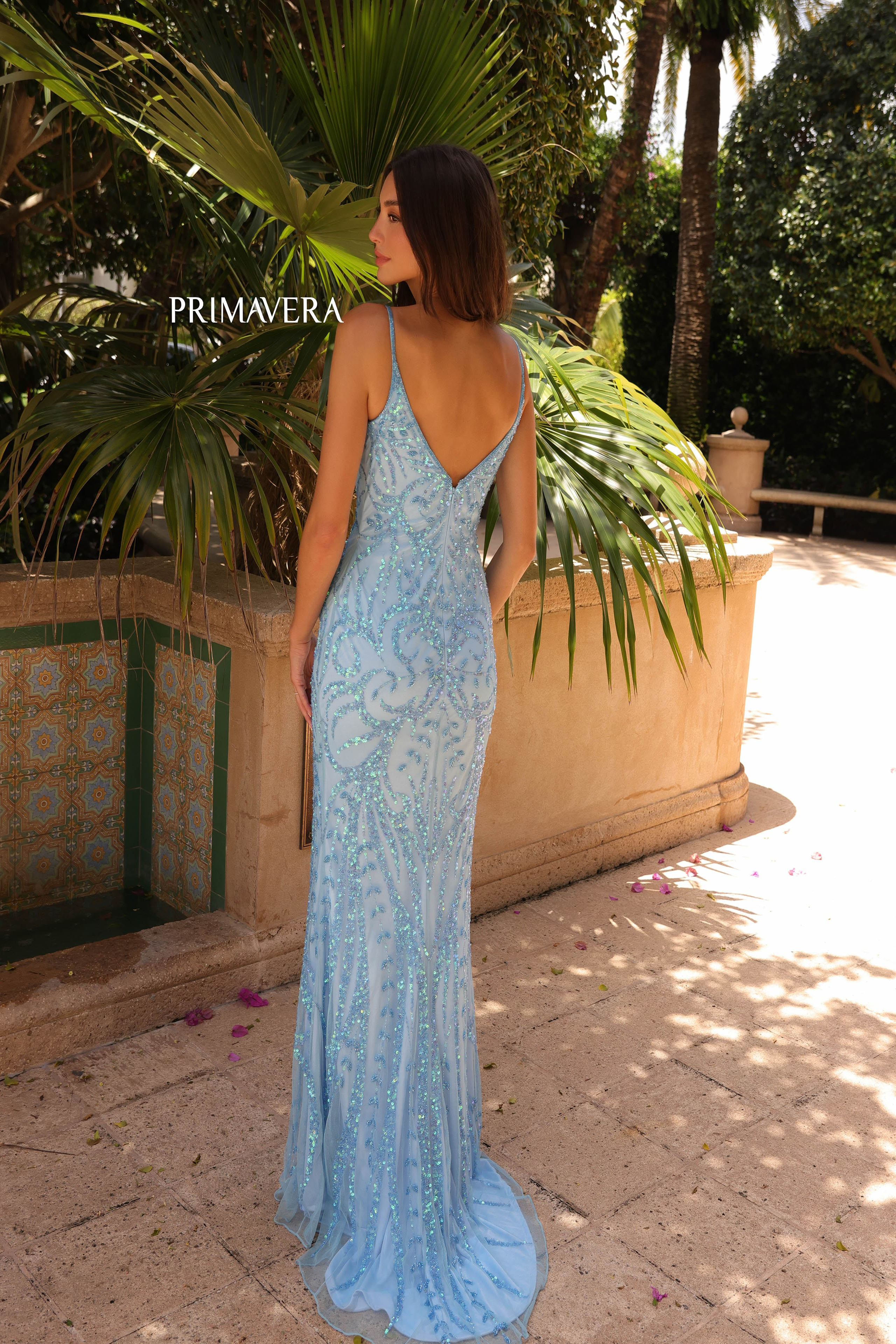 Primavera 3793 Sequin Dress - Elegant V-Neck Evening Gown