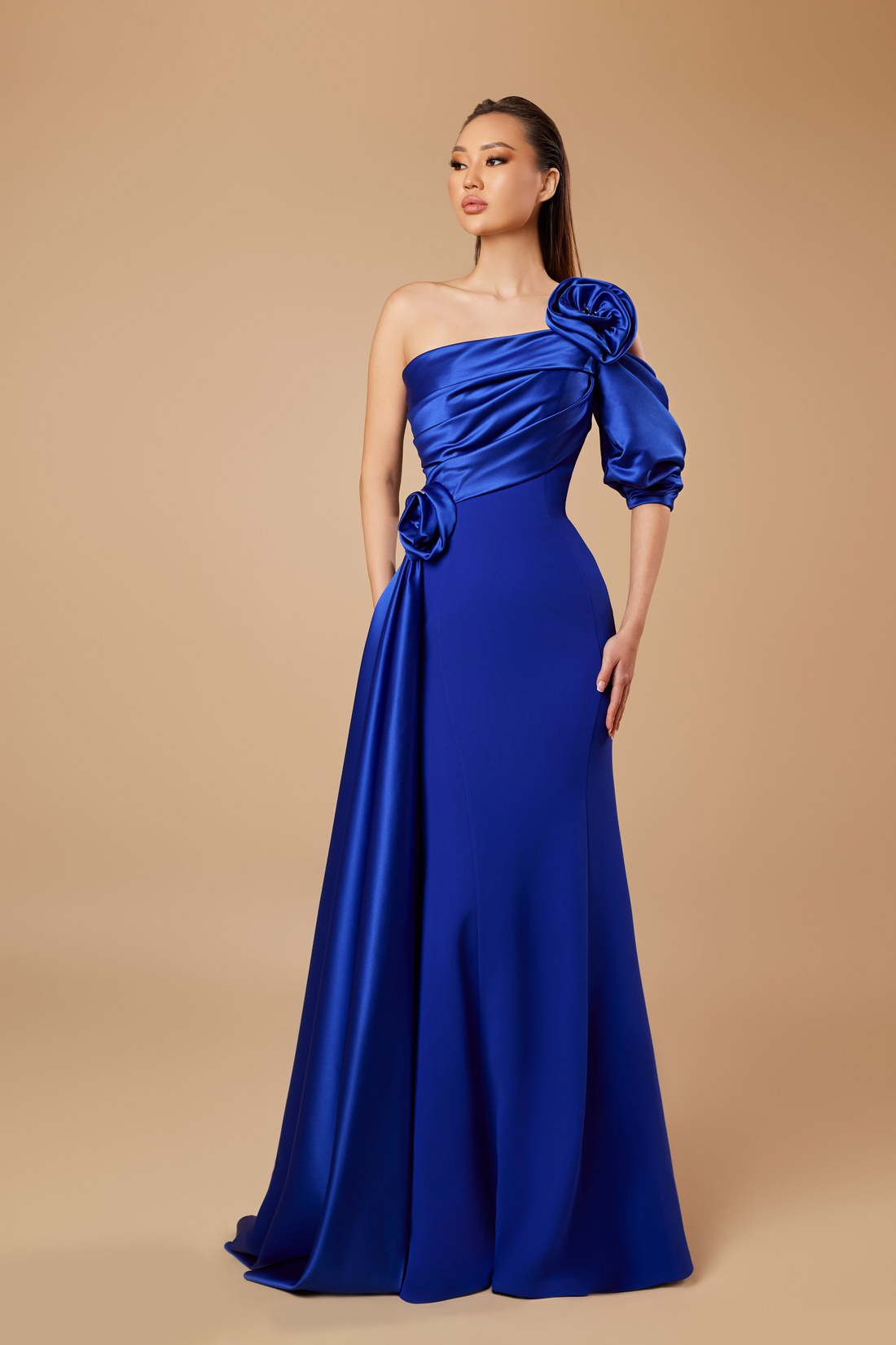 سارة بدر 6002 – 6002 Satin One Shoulder Evening Gown