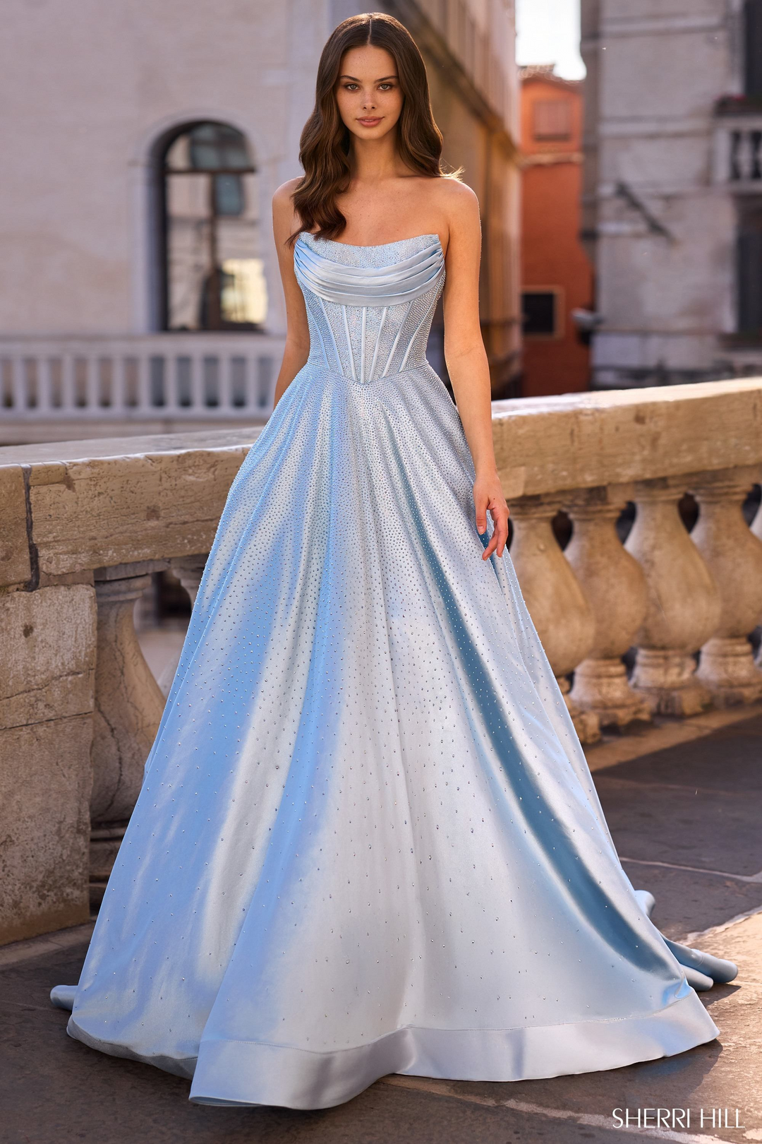 Sherri Hill 57520 Satin Ball Gown with Corset Design Mydressline Sherri Hill 57520 Satin Ball Gown with Corset Design Mydressline