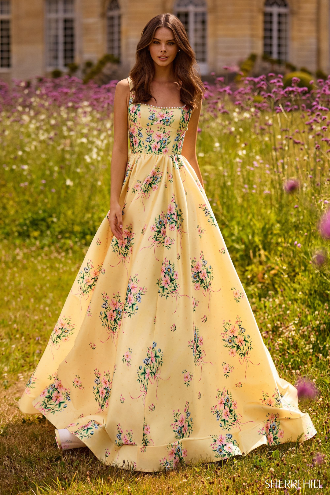 Sherri Hill 57783 Floral Satin A-Line Evening Gown Mydressline Sherri Hill 57783 Floral Satin A-Line Evening Gown Mydressline
