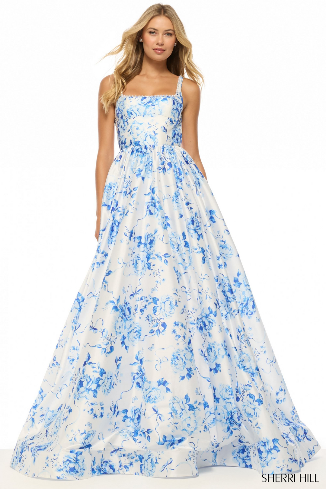 Sherri Hill 57789 Floral Satin Ball Gown Mydressline Sherri Hill 57789 Floral Satin Ball Gown Mydressline