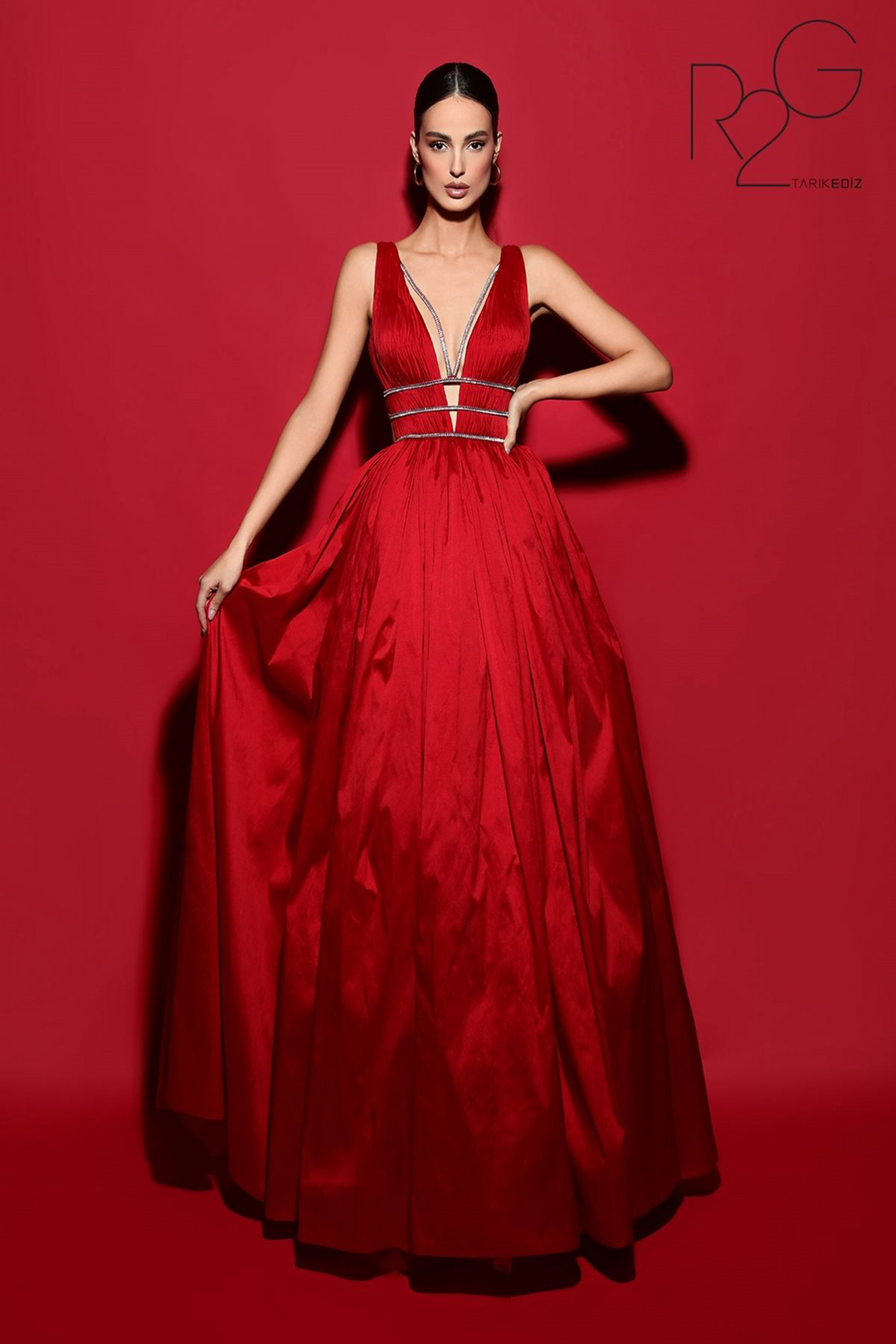 tarik ediz v neck satin dress 50444 Tarik Ediz 50444 Dress