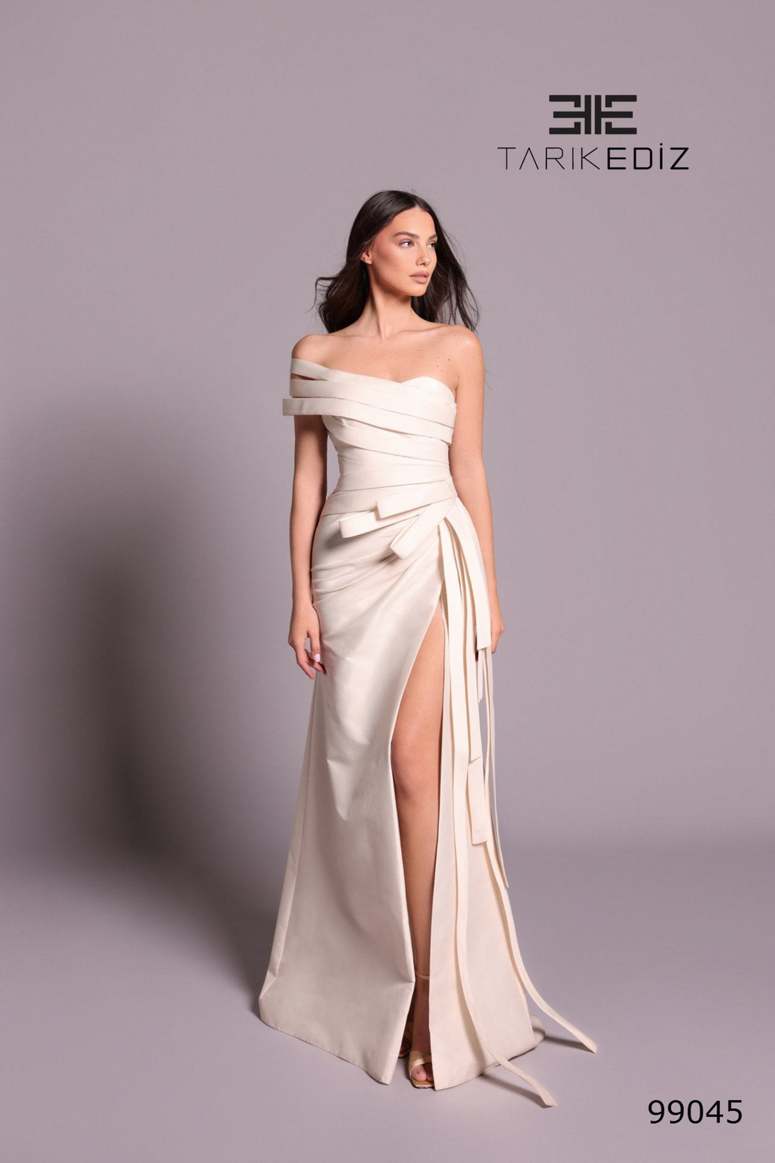 Tarik Ediz 99045 – Long Mikado Dress with Side Slit