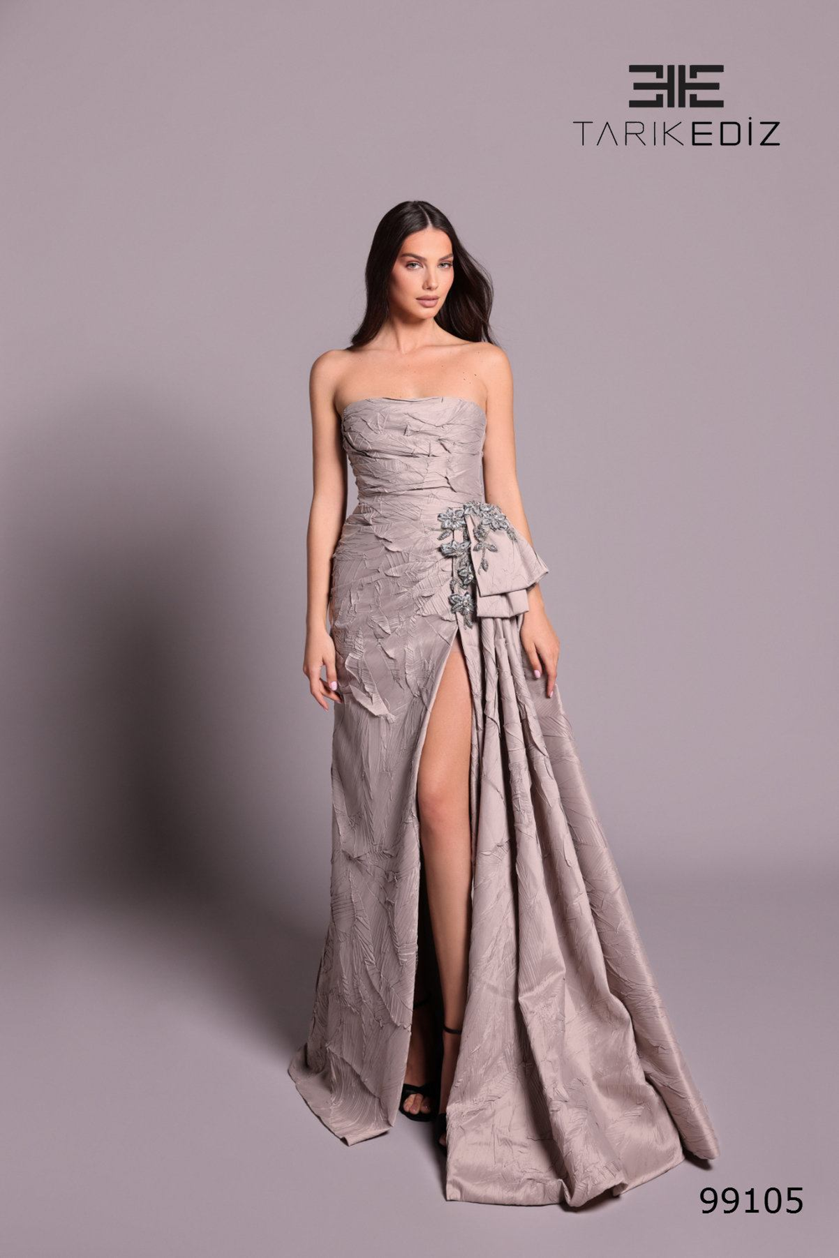 Tarik Ediz 99105 Jacquard Evening Dress with Slit – Mydressline
