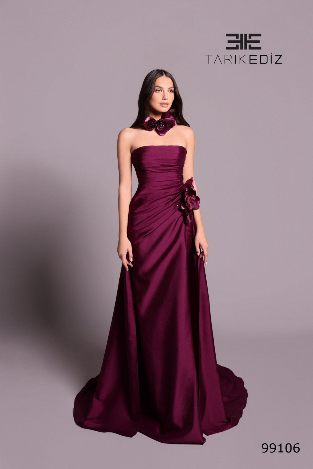 contrast satin ruched slit strapless maxi dress Micas Contrast Satin Ruched Slit Strapless Maxi Dress
