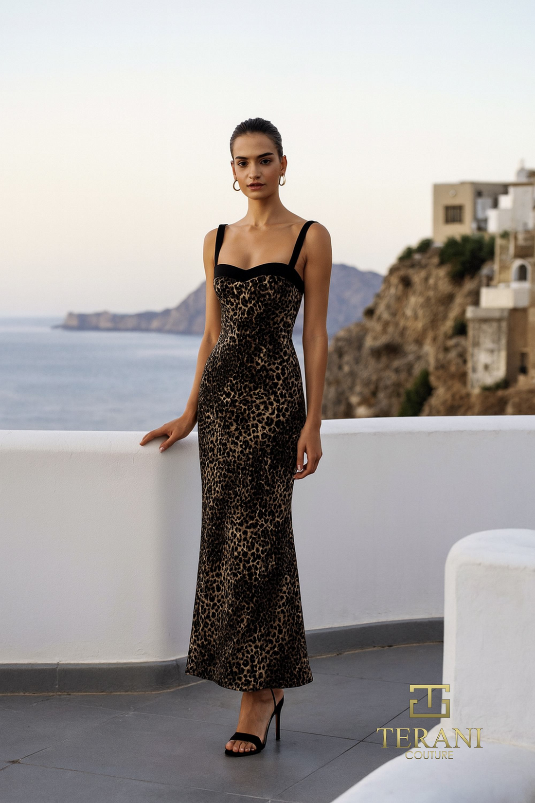 Terani Couture 261C6509 – Bold Tea-Length Animal Print Cocktail Dress