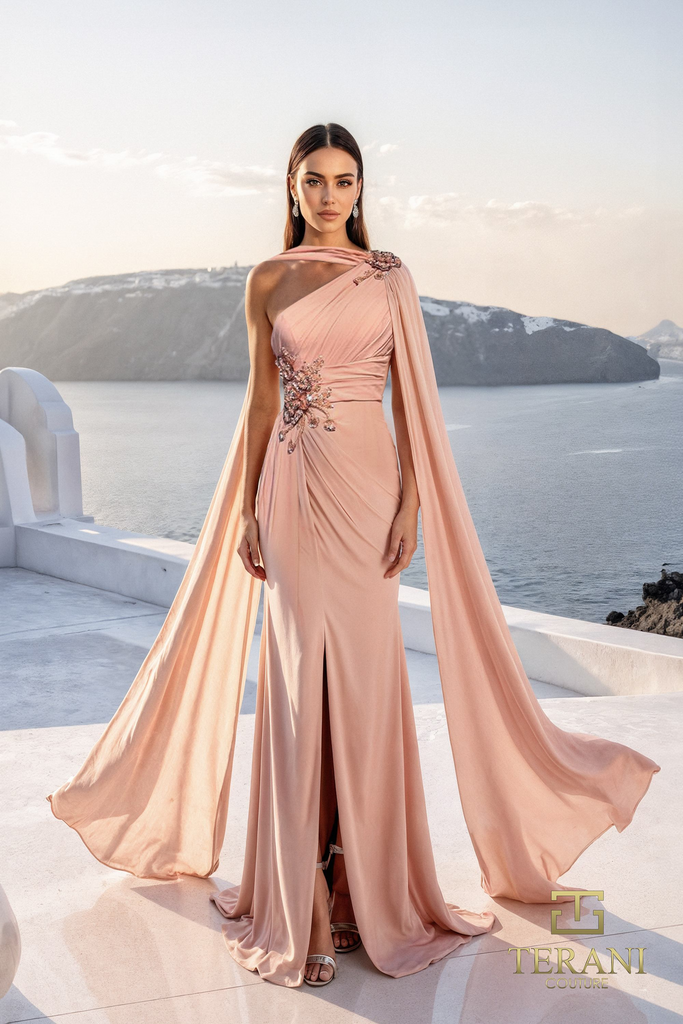 スーツ・フォーマル・ドレス UPPER EMBROIDERY FLARE DRESS Terani Couture 261E6205 One-Shoulder Evening Gown – Mydressline
