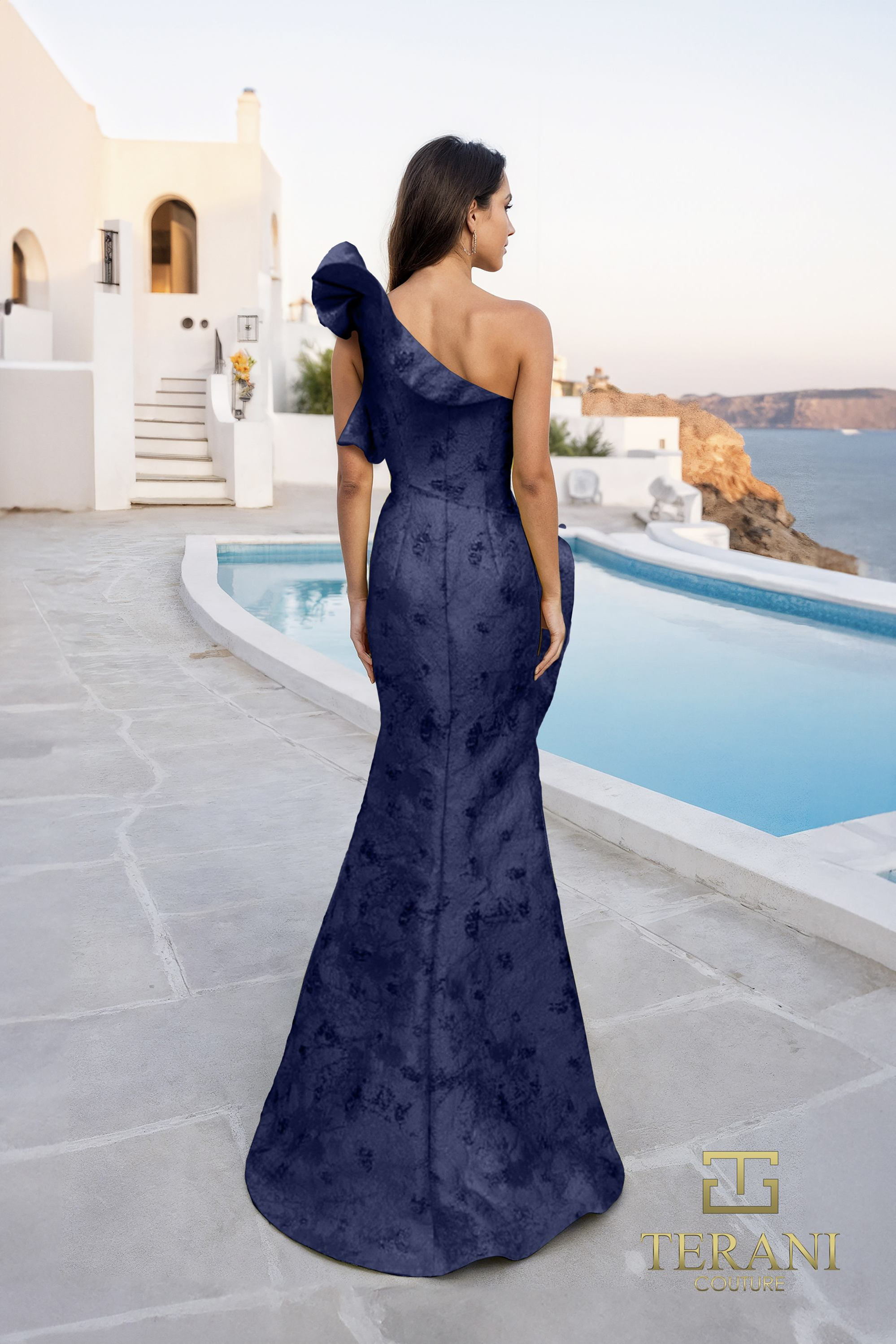 261E6678 One-Shoulder Jacquard Mermaid Gown – Mydressline
