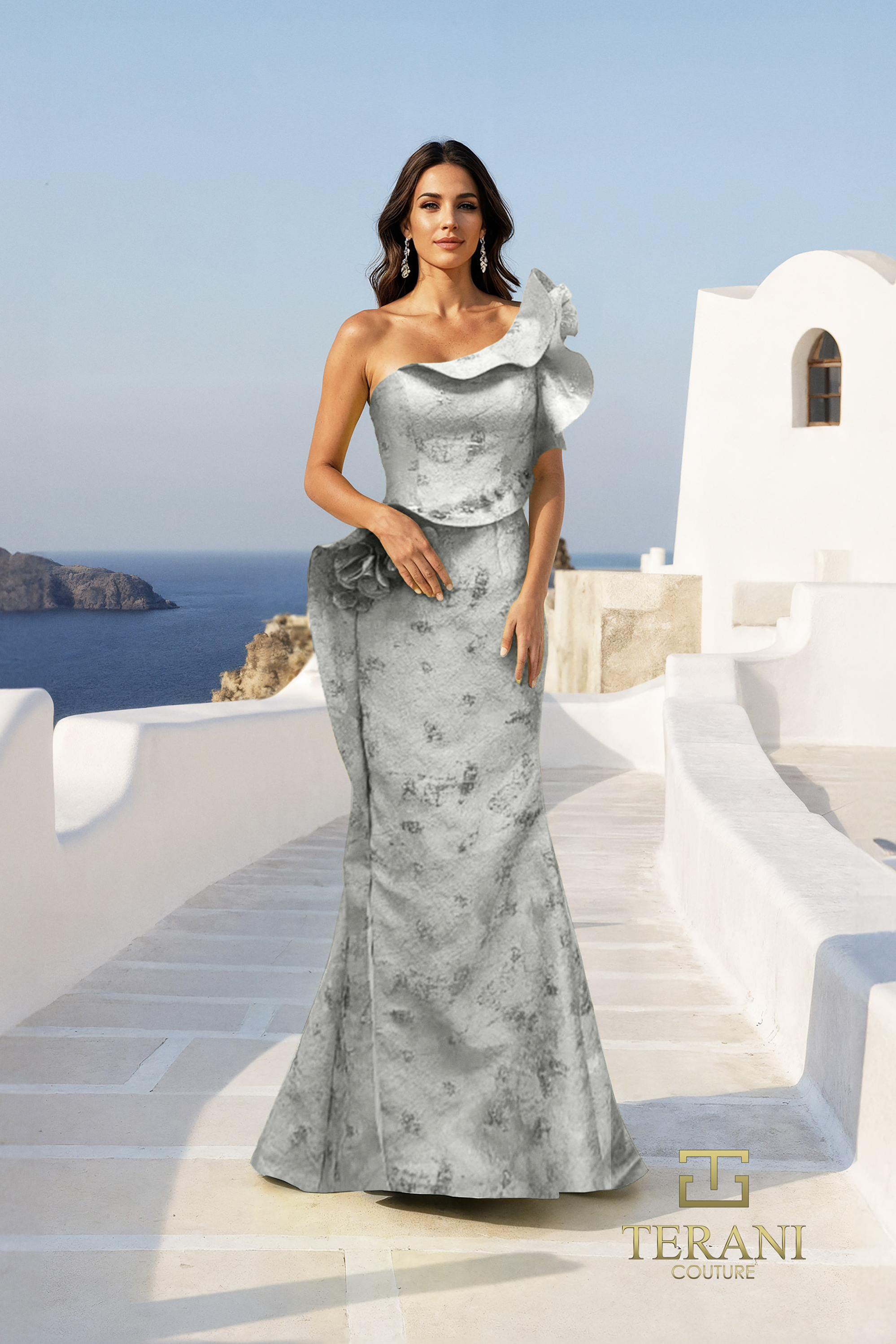 261E6678 One-Shoulder Jacquard Mermaid Gown – Mydressline