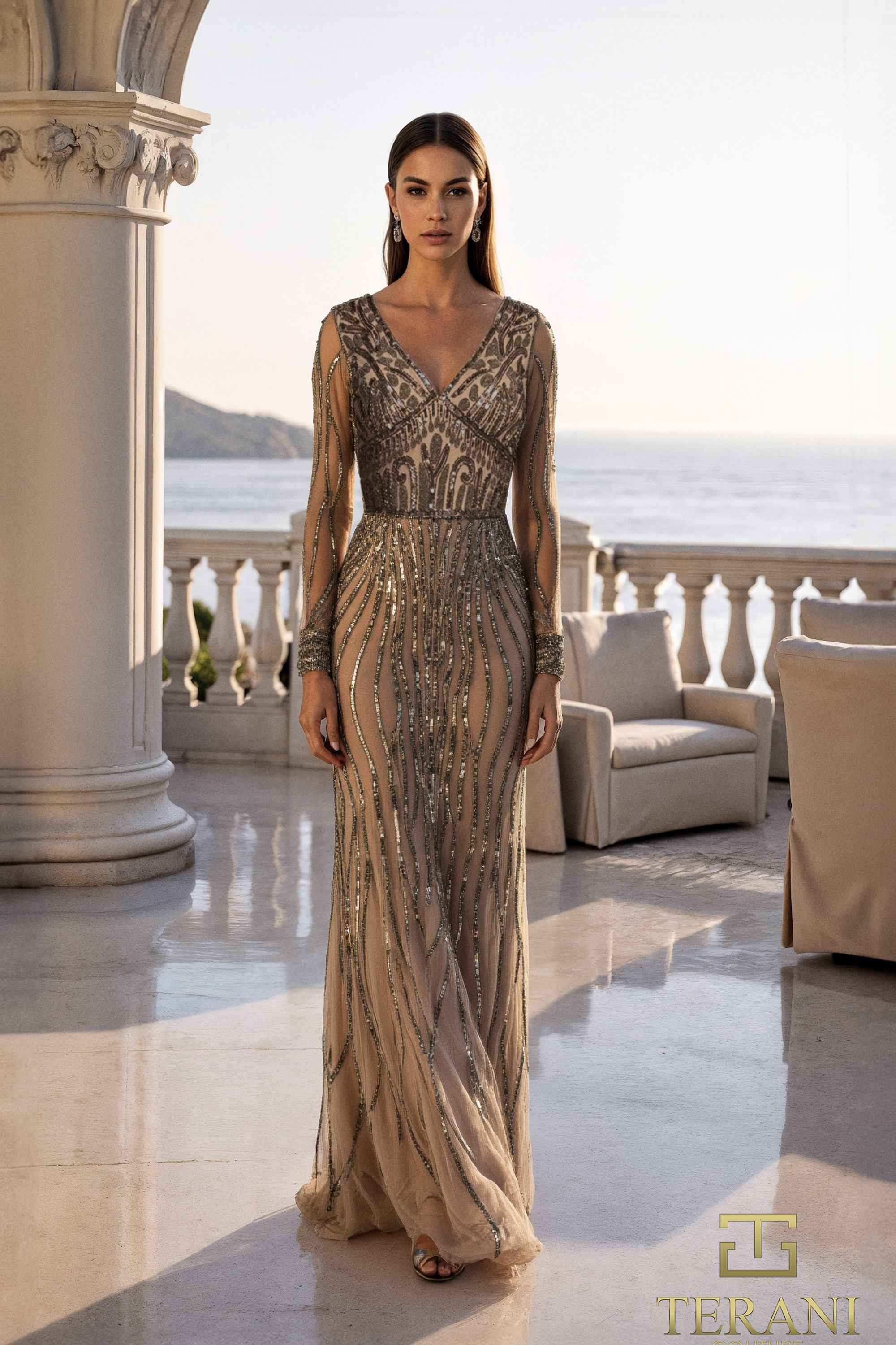 Terani Long Sleeve Fit And Flare Cocktail Dress Terani Evenings