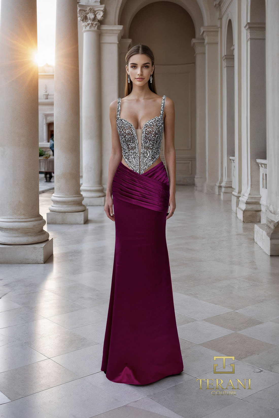 Terani Couture 261P6103 – Mermaid Gown with Deep V-Neckline