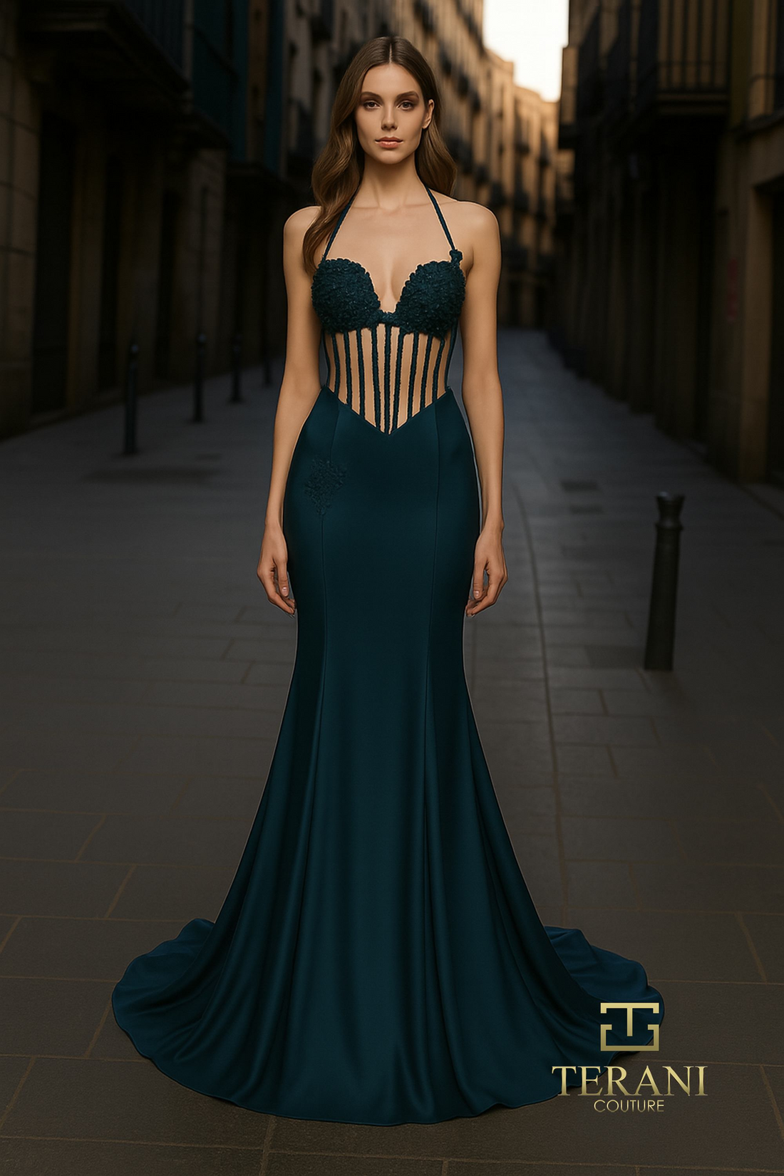 Terani Couture 261P6137 – Sheath Corset Gown in Sun
