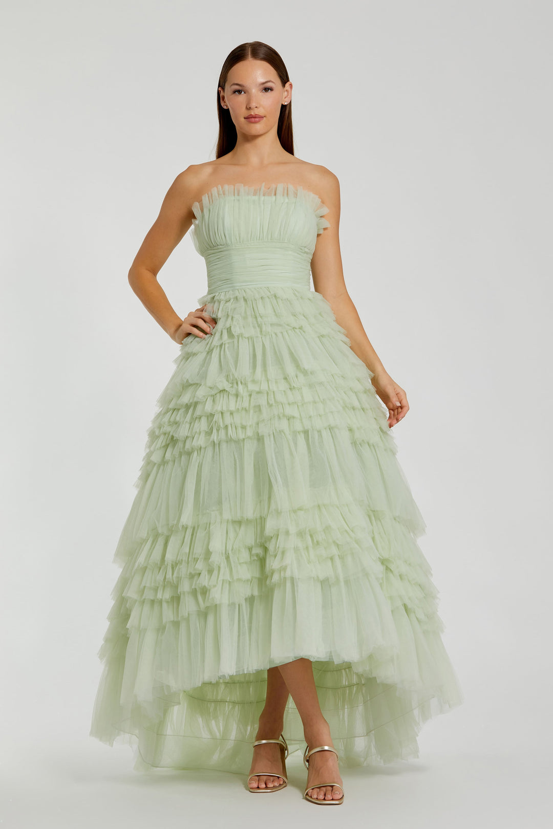 knee length dresses for ladies Mac Duggal 20573 Strapless High-Low Ball Gown – Mydressline