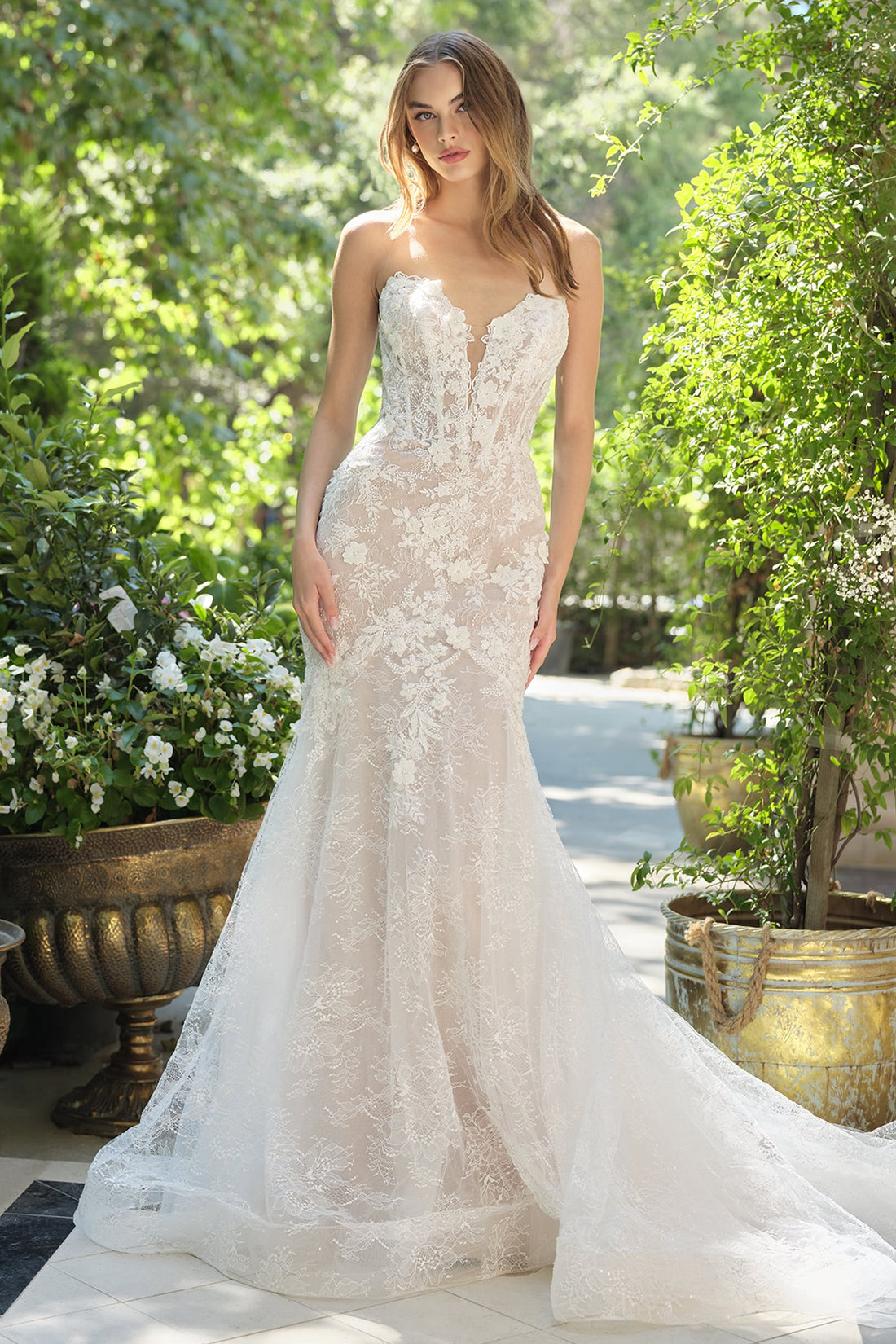 Andrea and Leo WL072 – Lace Mermaid Gown with Train