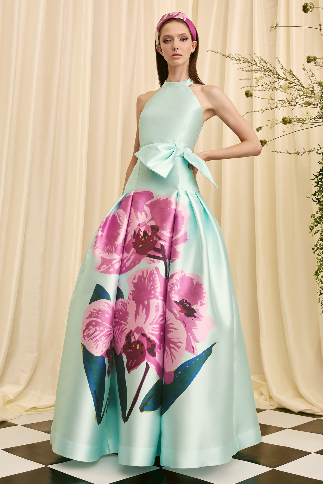 Audrey+Brooks 7043 – Satin Ball Gown with Bow Detail