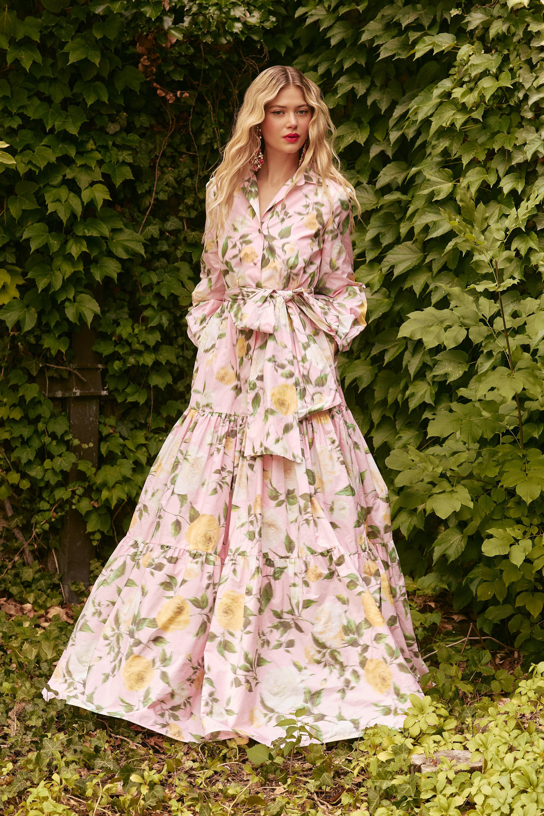 finest couture maxi dress pink Sky to Moon Blaire Pink Satin Maxi Dress | Babydoll Tiered Fit-and-Flare A-Line Corset Top Floor Length Sleeveless Hot Pink Fuchsia