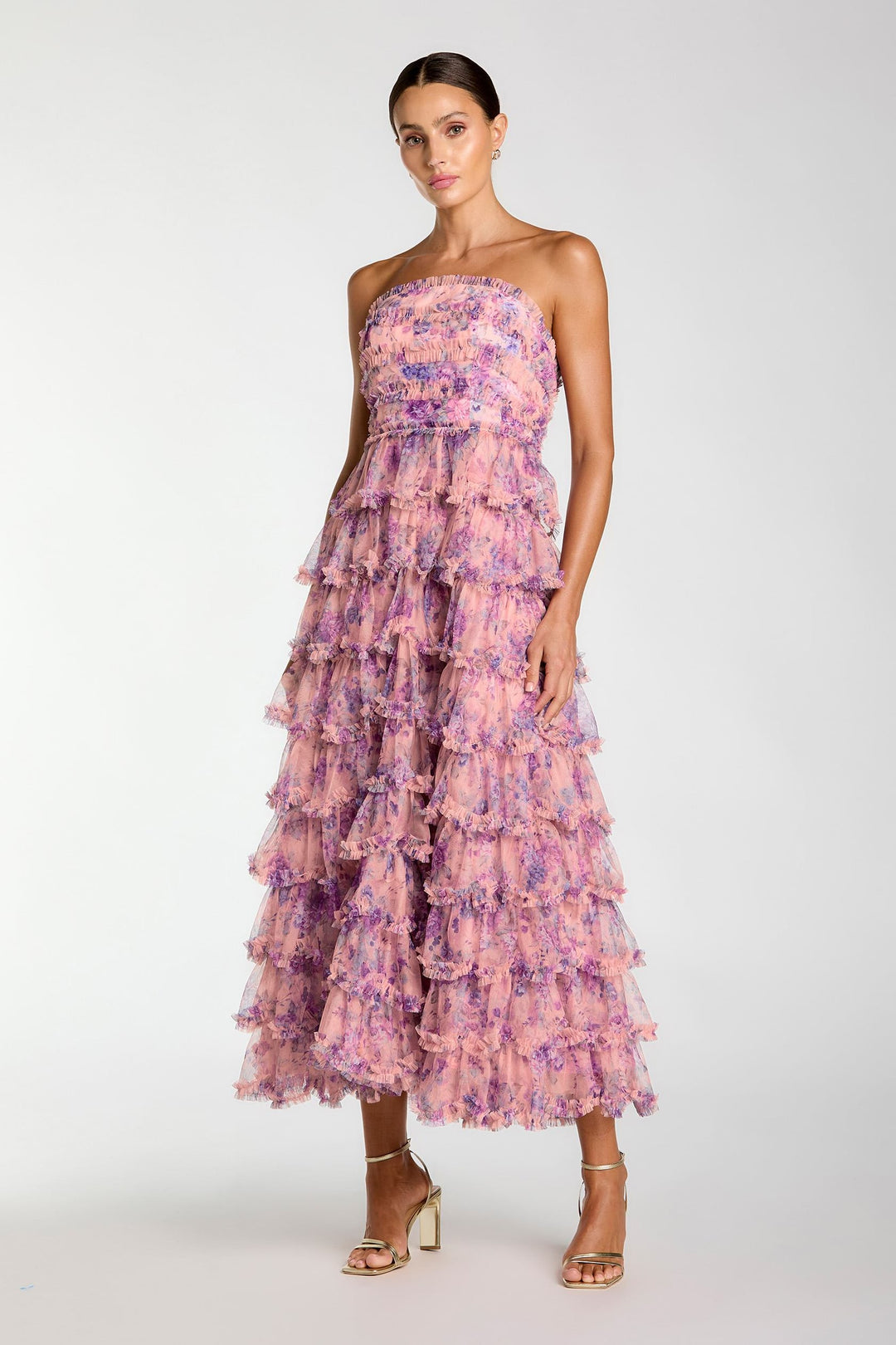 Mac Duggal 8420 Strapless Midi Dress with Ruffles – Mydressline Mac Duggal 8420 Strapless Midi Dress with Ruffles – Mydressline