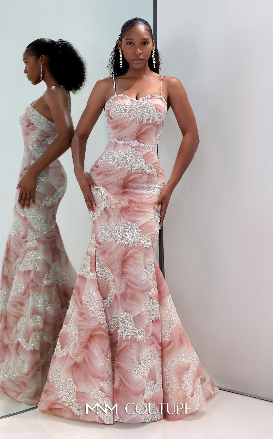 MNM Couture M1133 Satin Beaded Mermaid Gown Mydressline MNM Couture M1133 Satin Beaded Mermaid Gown Mydressline
