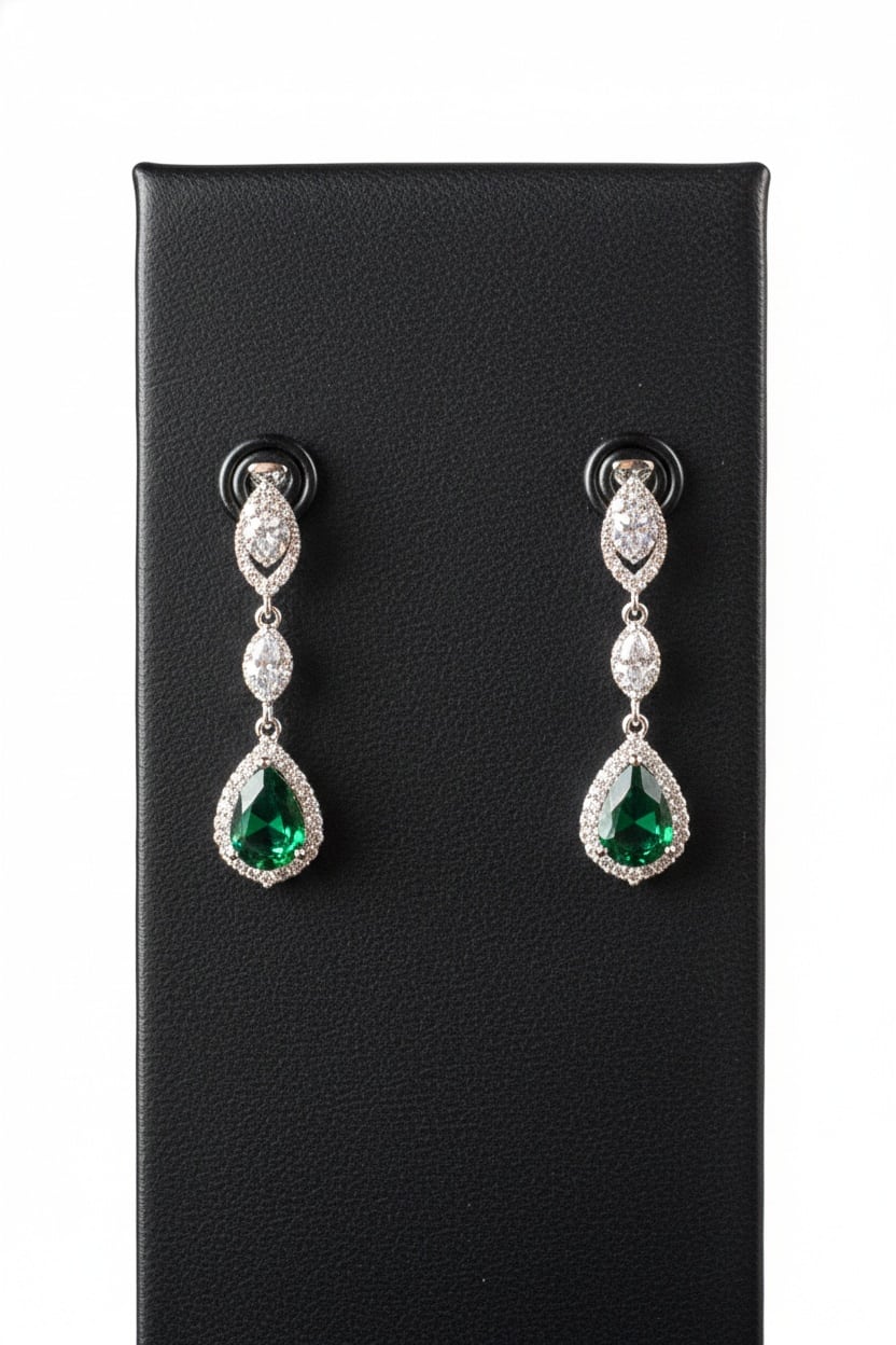 Iness INE034 – Emerald Diamond Drop Earrings