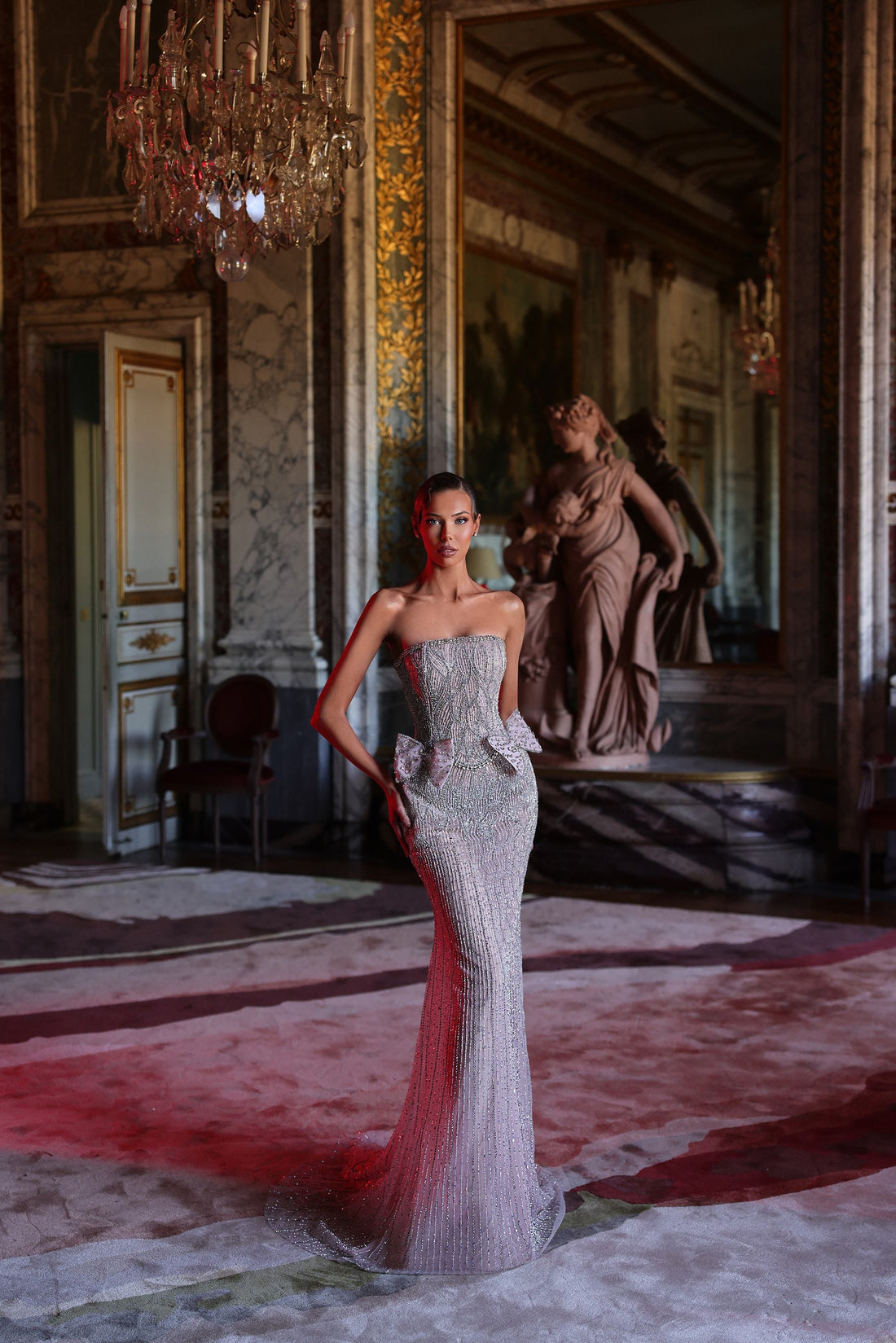 Chic et Holland HF110637 – Strapless Beaded Mermaid Gown with Train – Chic