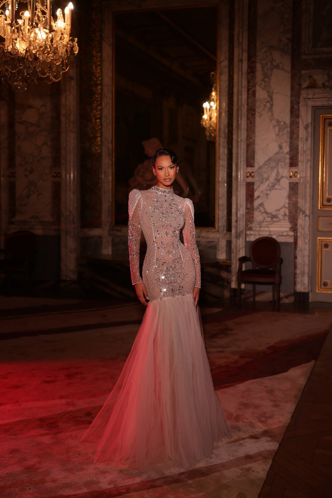 Chic et Holland BR550042 – Mermaid Gown with Beading & Tulle Train