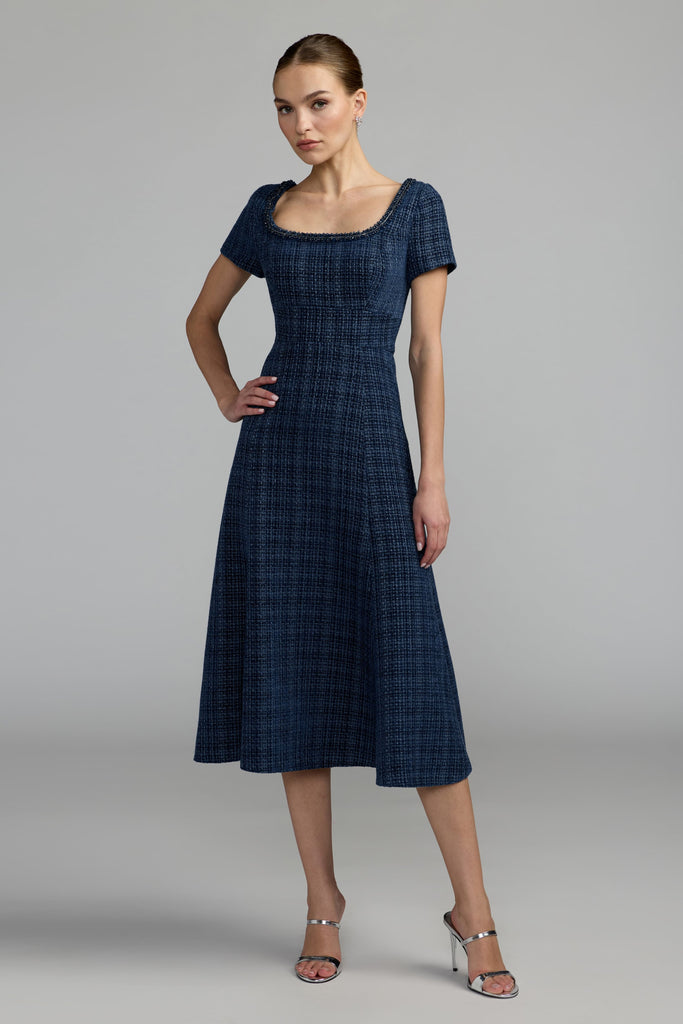 formal dresses macarthur square Tea-Length A-Line Dress with Beaded Neckline – Mydressline Q3c