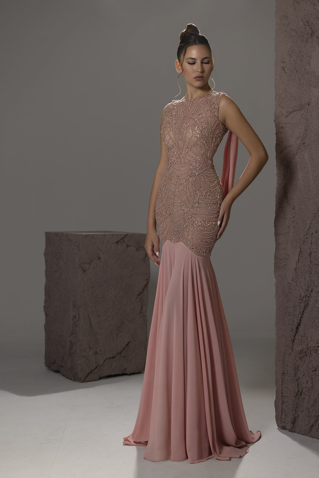 Reverie Couture SS320 – Mermaid Evening Gown with Beading & Open Back