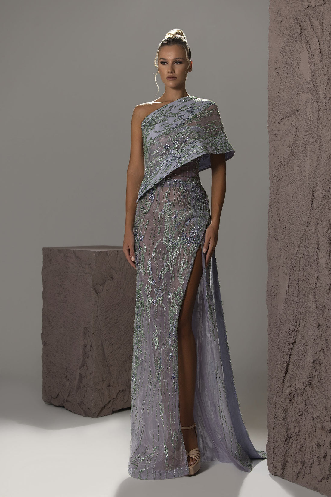 Reverie Couture SS329 – One-Shoulder Mermaid Gown with Beading & Slit