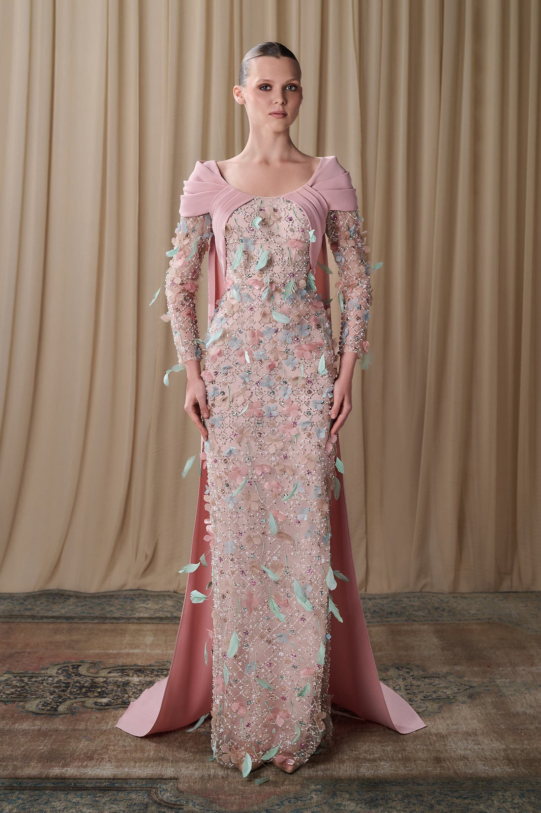 Gatti Nolli OP-8088 – Sheath Gown — Beaded Embroidered Train