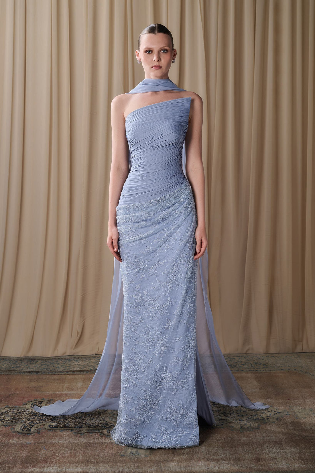 Gatti Nolli OP-8121 – One-Shoulder Lace Column Gown