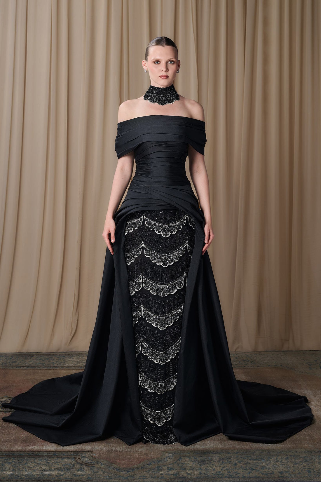 Gatti Nolli OP-8087 – Off-Shoulder A-Line Satin Gown