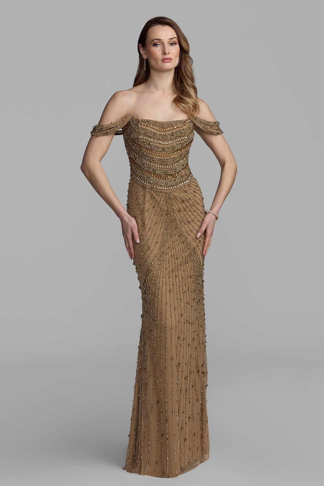 Mac Duggal 10148 – Off-Shoulder Beaded Sheath Gown