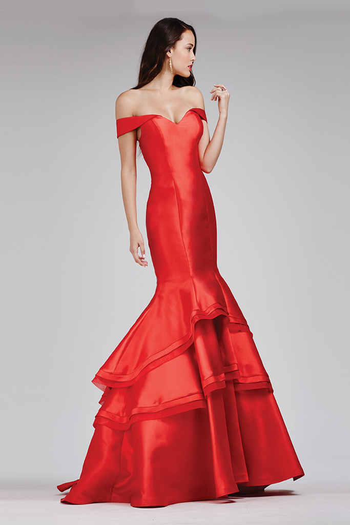 Jovani 31100 Off-Shoulder Mermaid Satin Gown – Mydressline