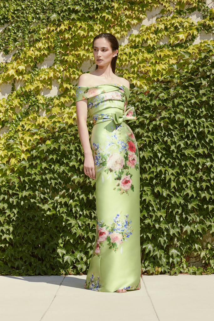 Audrey+Brooks 6431 Mikado Off-Shoulder Floral Gown – Mydressline