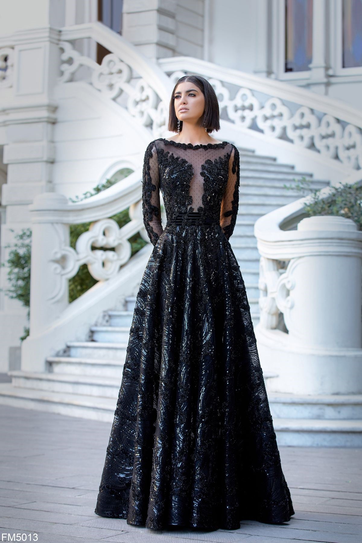 Azzure Couture FM5013 Sequin Embroidered A-Line Dress