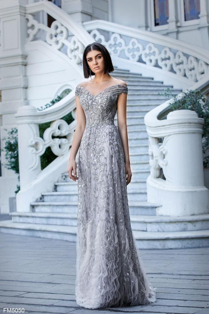 Azzure Couture FM5050 Sequin and Tulle Off-Shoulder Gown – Mydressline