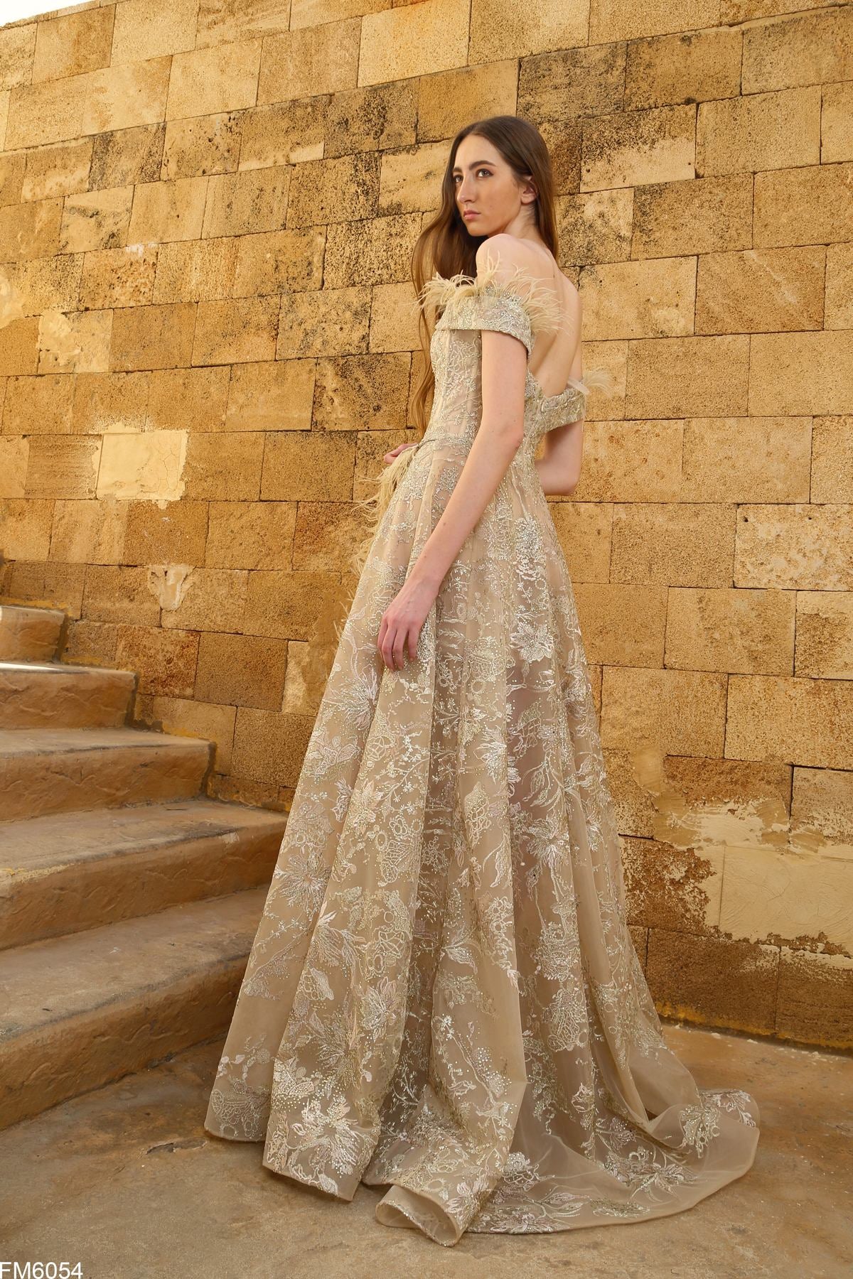 Azzure Couture FM6054 A-Line Dress with Exquisite Embroidery
