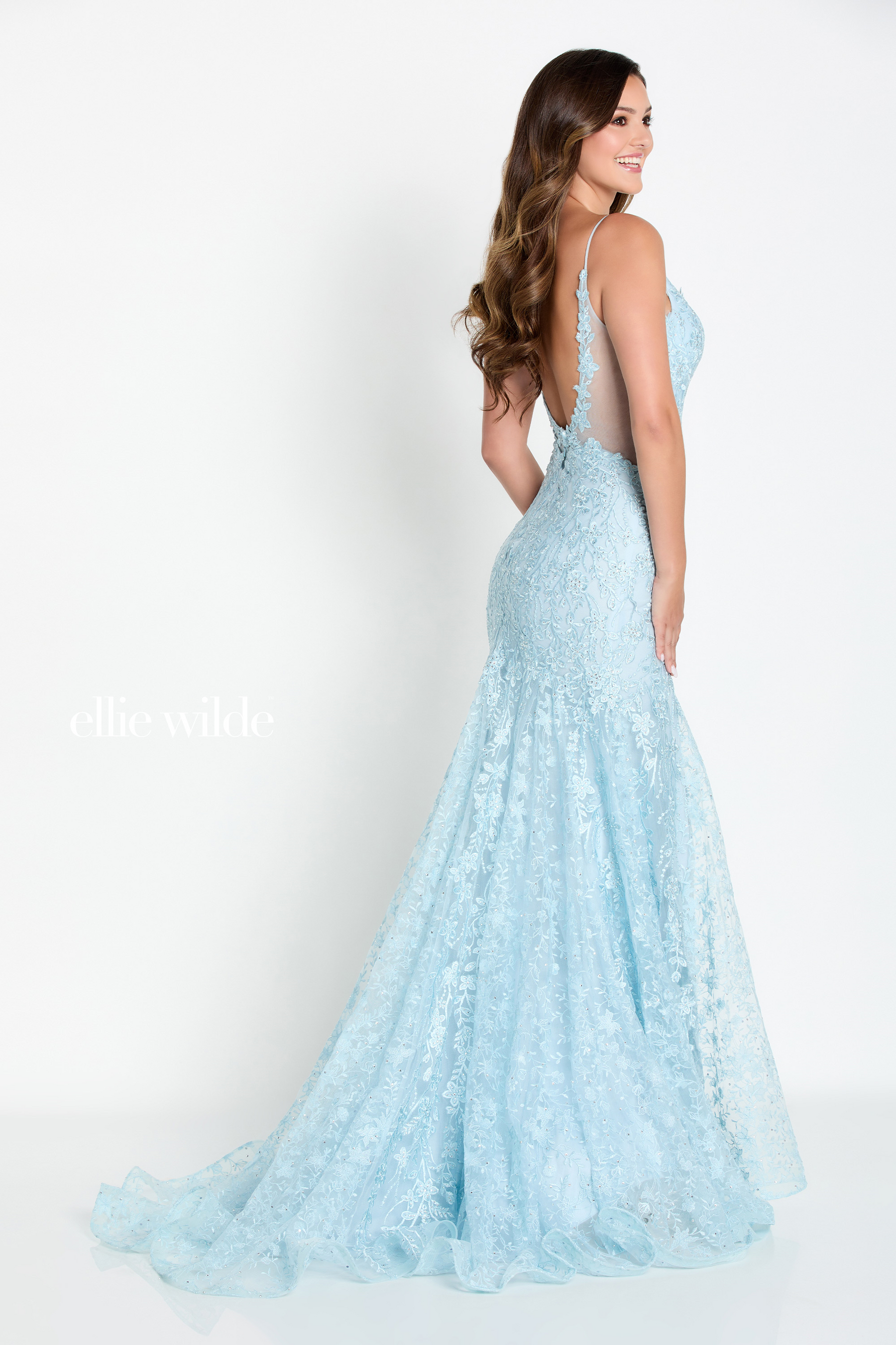Ellie Wilde - EW119137 Metallic Corded Lace Halter Trumpet Dress main image 0