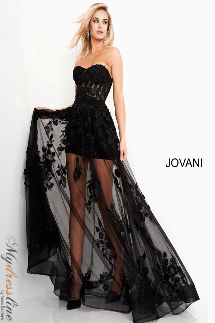 Jovani 02845 Strapless Floral Tulle Evening Gown – Mydressline