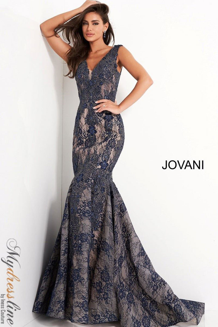 Jovani 04585 Lace Gown Elegant Embroidered V Neck Dress Mydressline