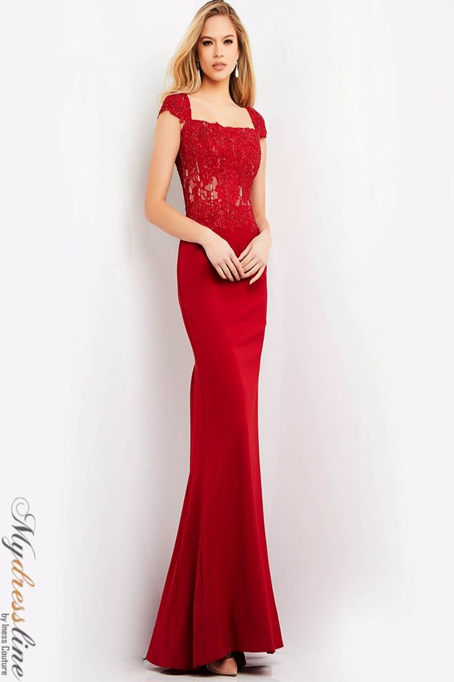jovani red mermaid dress Jovani 06825 Red Mermaid Gown with Lace Details – Mydressline
