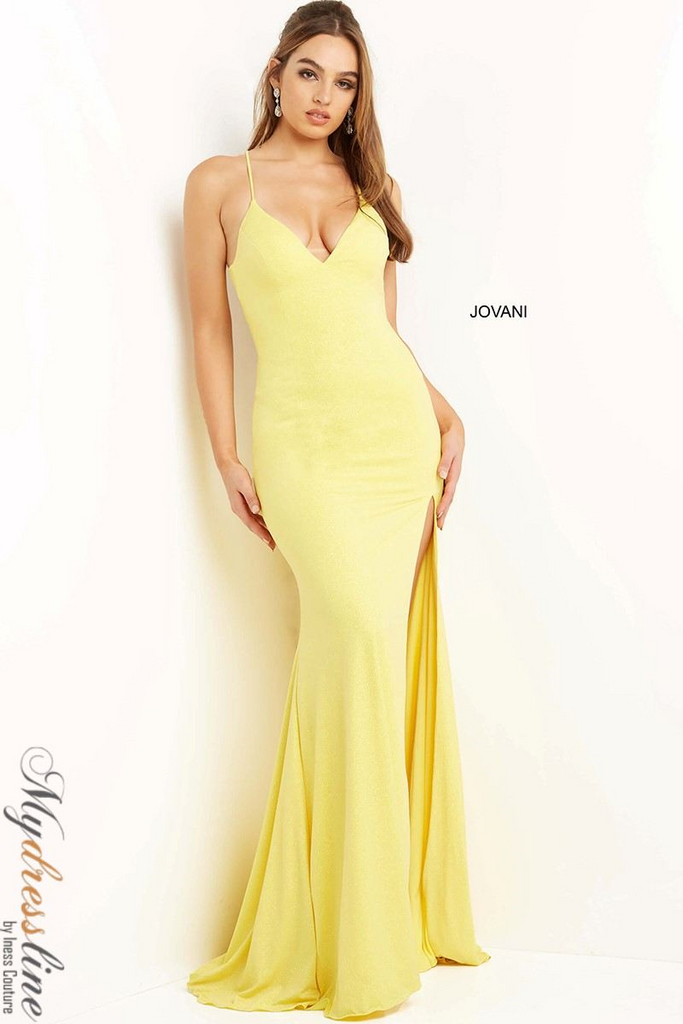 Simple Yellow Prom Dress Jovani 08153 Yellow Mermaid Gown With Slit   Mydressline