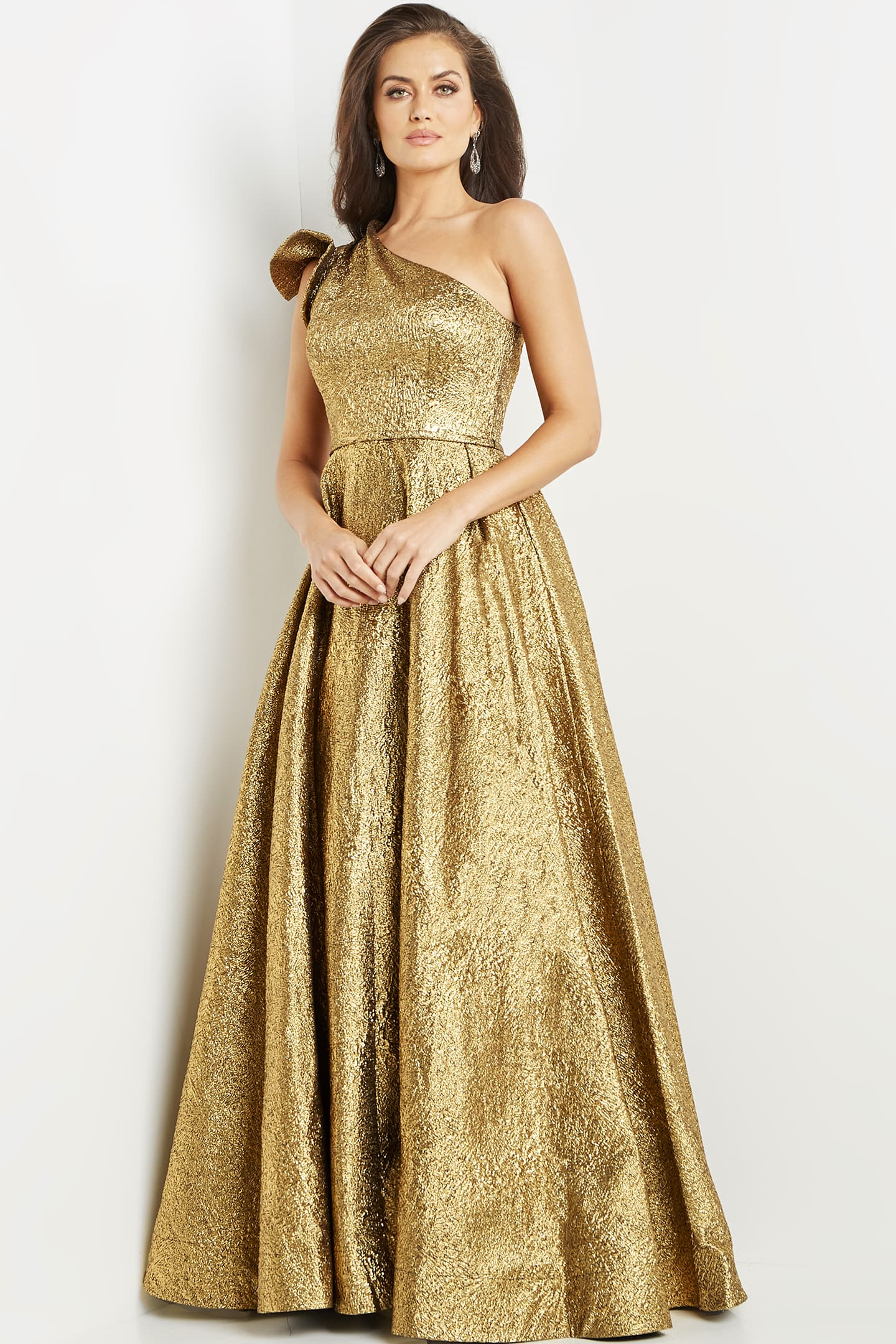 Jovani 22268 Metallic One-Shoulder Evening Gown – Mydressline