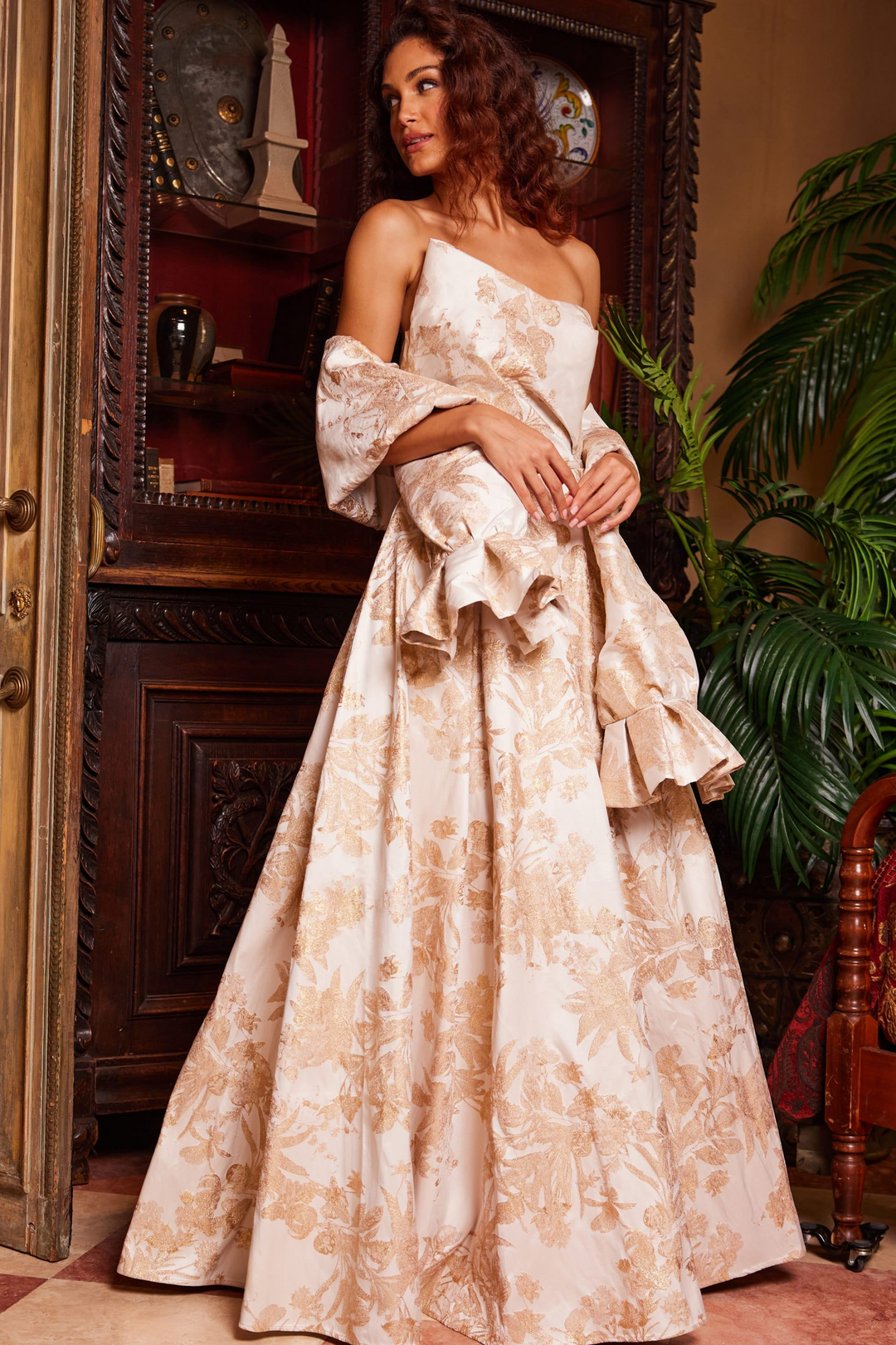 jovani a line dress Elegant A-Line Gown with Floral Embroidery and Cape Sleeves 43312