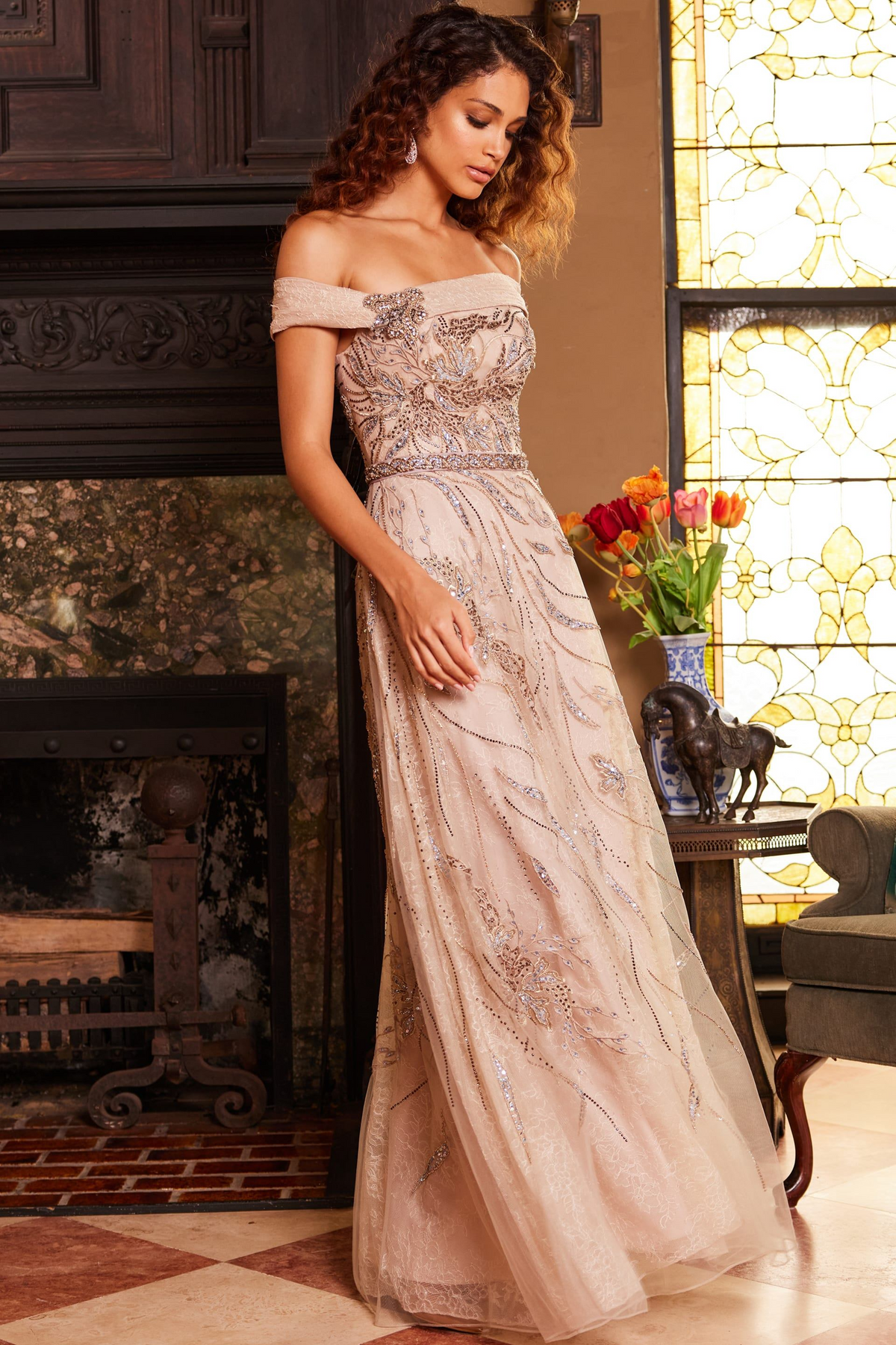 Jovani 24055 Off-Shoulder Mermaid Evening Gown Mydressline Jovani 24055 Off-Shoulder Mermaid Evening Gown Mydressline